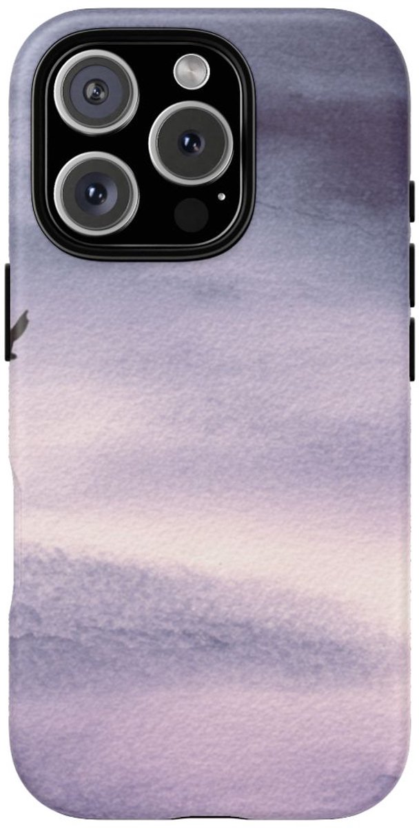 Eenzame Vogel in Paarse Lucht – Telefoonhoesje Geschikt voor iPhone 16 Pro
