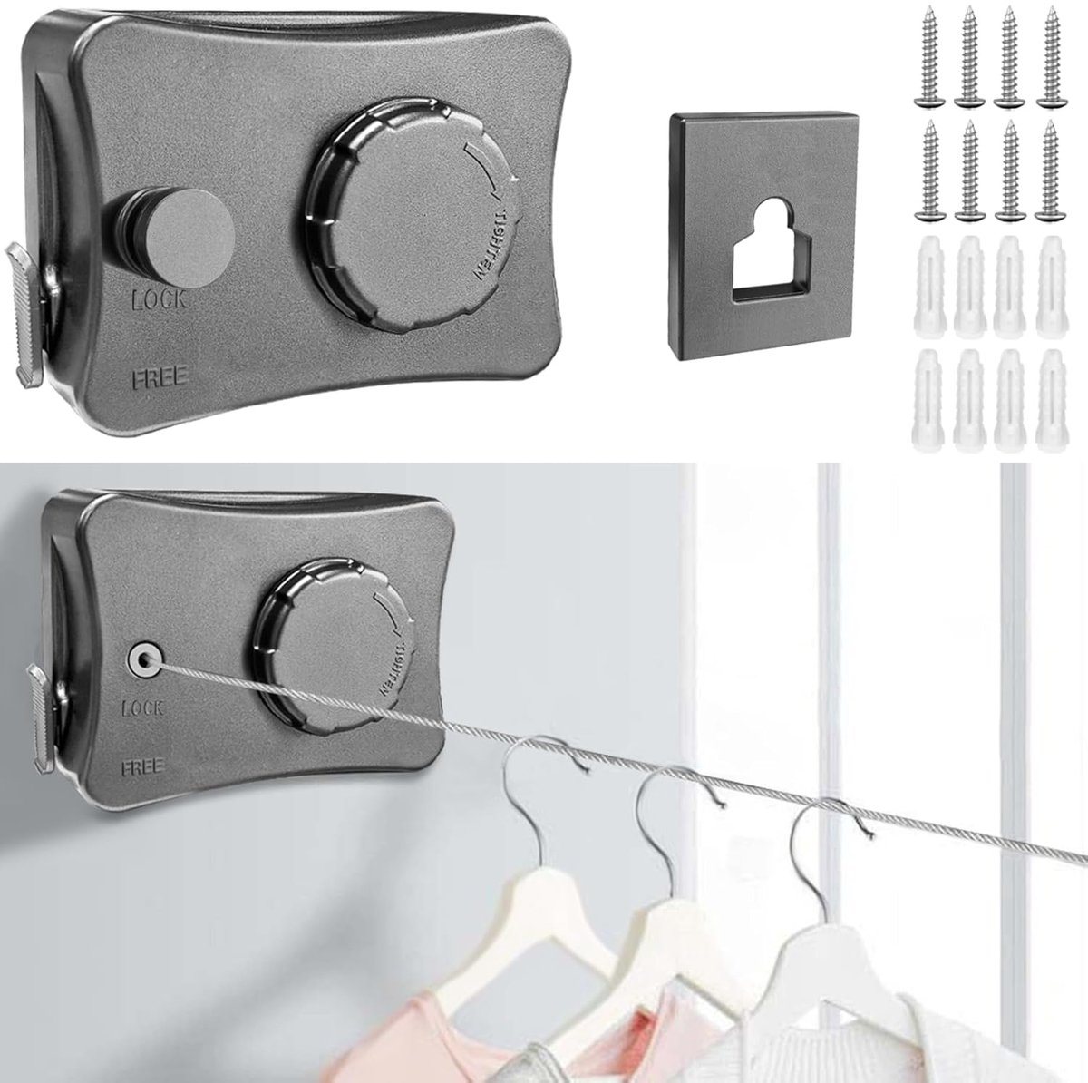 Uittrekbare waslijn - anti-doorhang-design - 5,1 meter - roestvrij staal