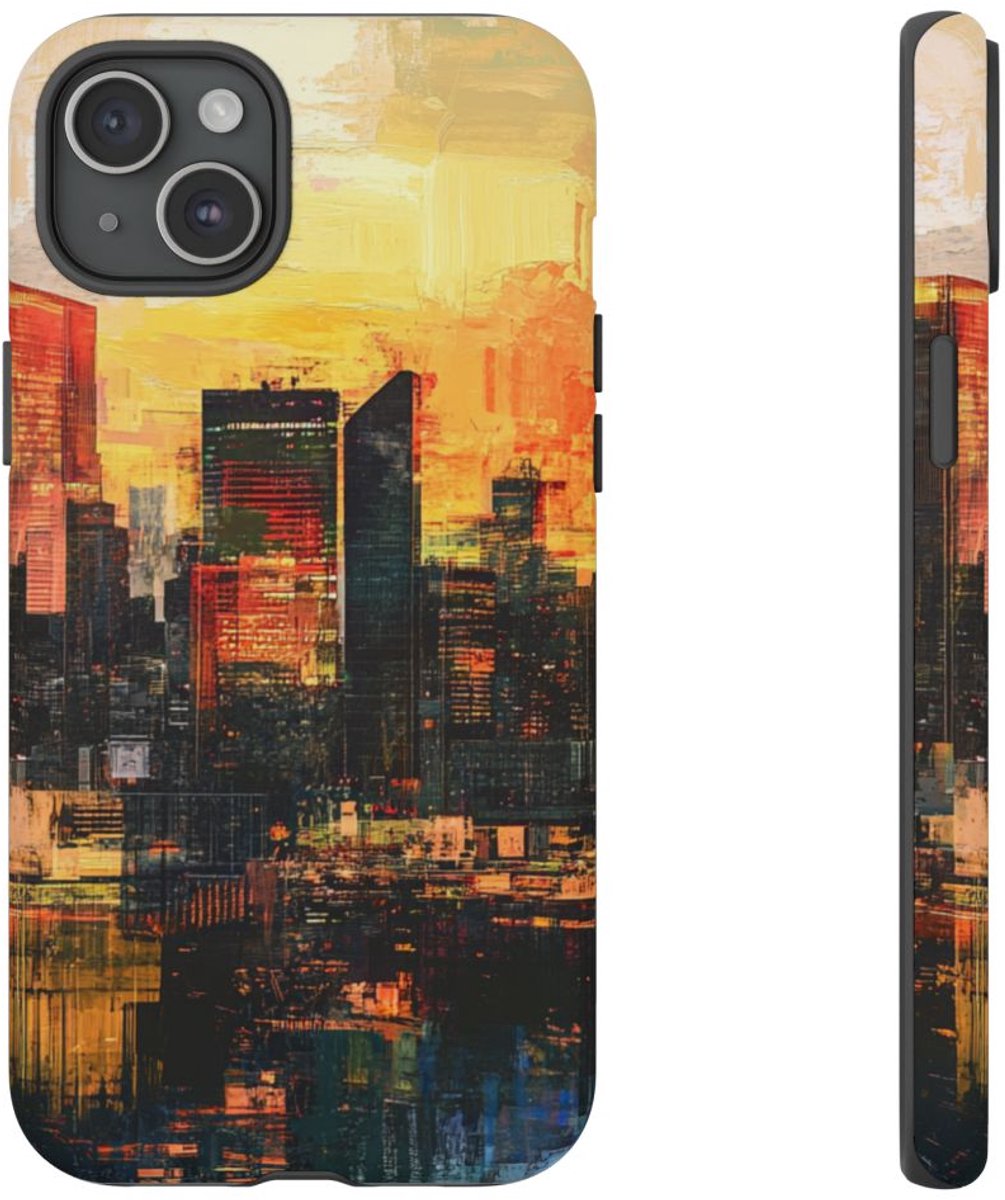 Abstracte Stedelijke Zonsondergang – Telefoonhoesje Geschikt voor iPhone 15 Plus
