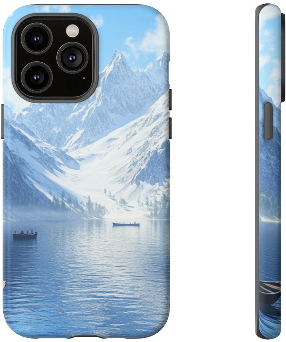 Sereen Bergmeer met Roeiboten – Telefoonhoesje Geschikt voor iPhone 14 Pro Max