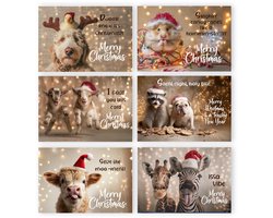 LMWK034 - 12 kerstkaarten met envelop - Grappige kerstkaarten - Set Kerstkaarten - Kerstkaarten met blanco binnenzijde- Dubbele kerstkaarten - 12 kaarten - Kerstkaarten met dieren - kerstkaart