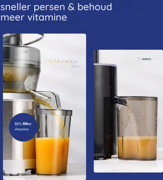 Kitchen Juicer - Slow Juicer - Extra Grote Vultrechter - Sapcentrifuge Voor Fruit En Groenten - BPA-Vrij - 3 Snelheden - 1200 Watt - Titanium Messen - Voor Gezonde En Verse Sappen - Zilver van BOG — afbeelding 4
