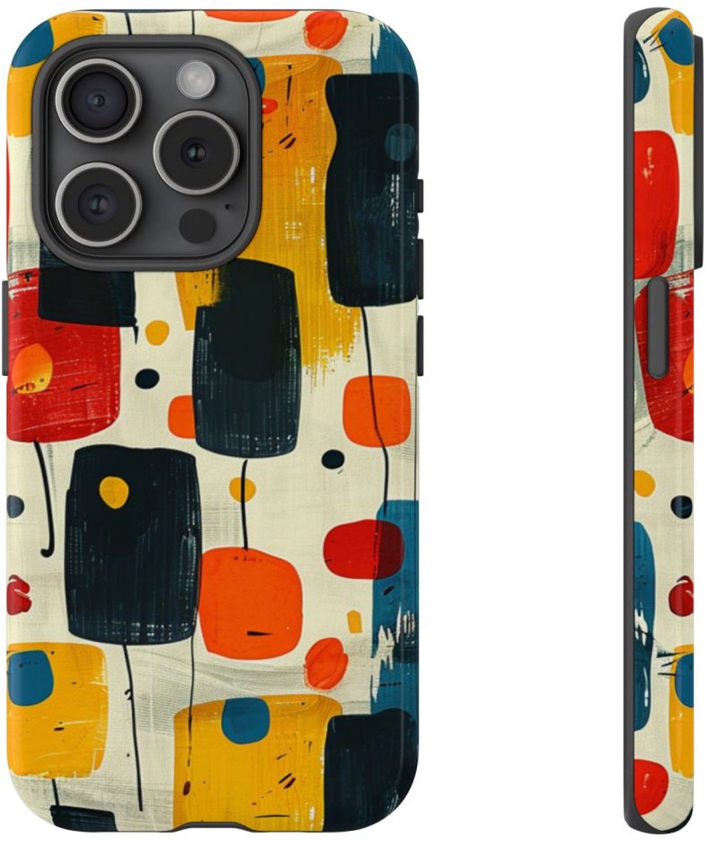 Mid-Century Abstract Geometrisch Patroon – Telefoonhoesje Geschikt voor iPhone 15 Pro