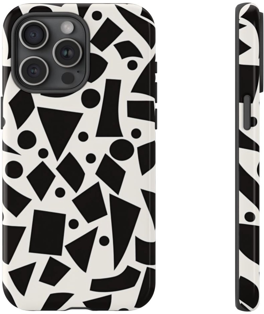 Zwart-Wit Geometrisch Abstract Patroon – Telefoonhoesje Geschikt voor iPhone 15 Pro Max