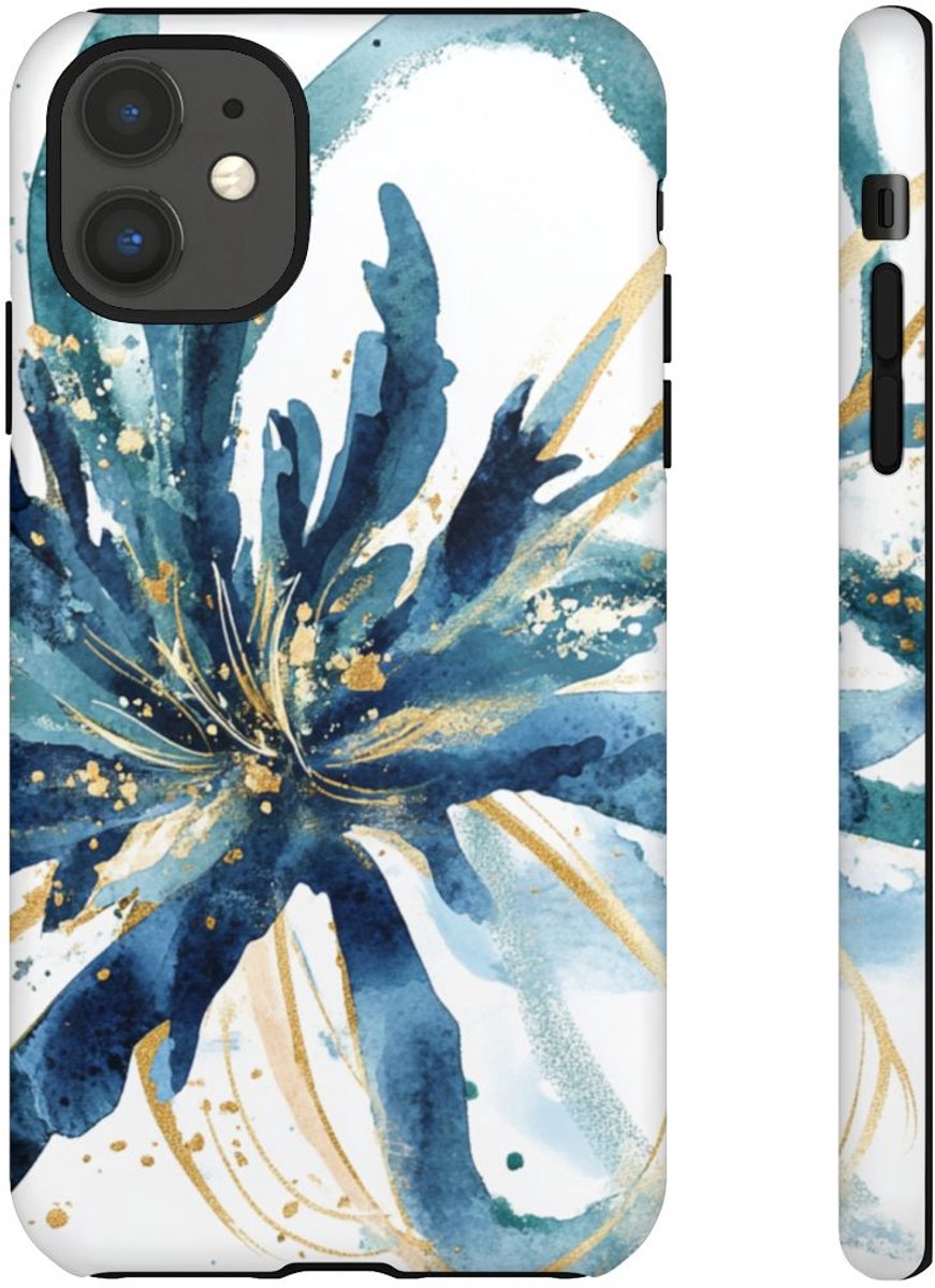 Abstracte Blauwe Bloemen Waterverf Design – Telefoonhoesje Geschikt voor iPhone 11