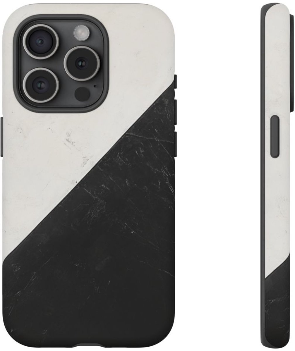 Zwart-Wit Driehoek Vlag Design – Telefoonhoesje Geschikt voor iPhone 15 Pro