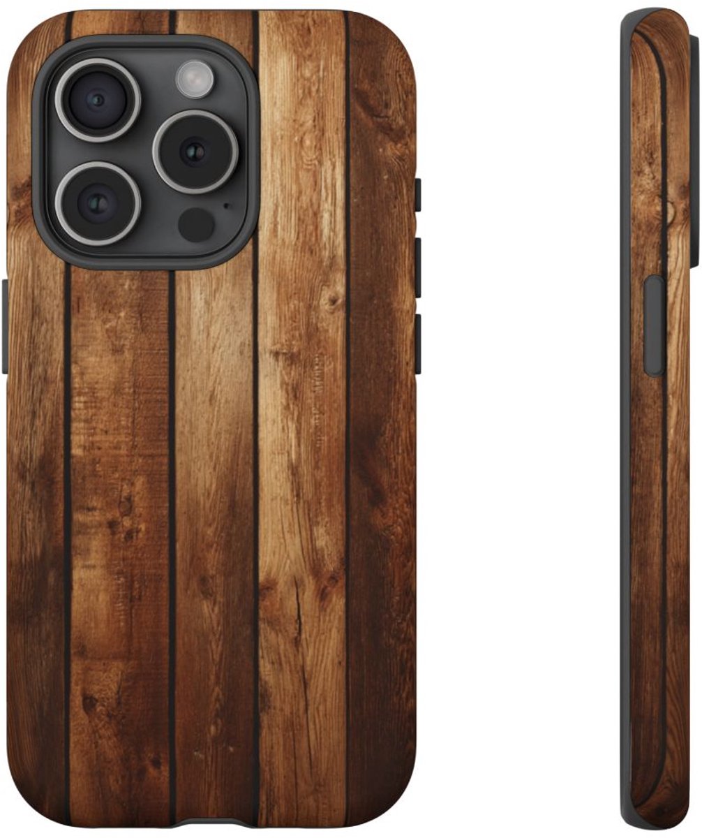 Rustieke Houten Plankenstructuur – Telefoonhoesje Geschikt voor iPhone 15 Pro