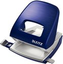 Donkerblauwe Leitz perforator met metalen afwerking.