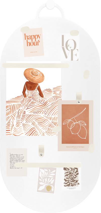 Handles and more - Magneetbord groot - XL Ovaal Wit - Leren magneten: Creme - incl. 10 magneten - wandbord - magneetborden groot