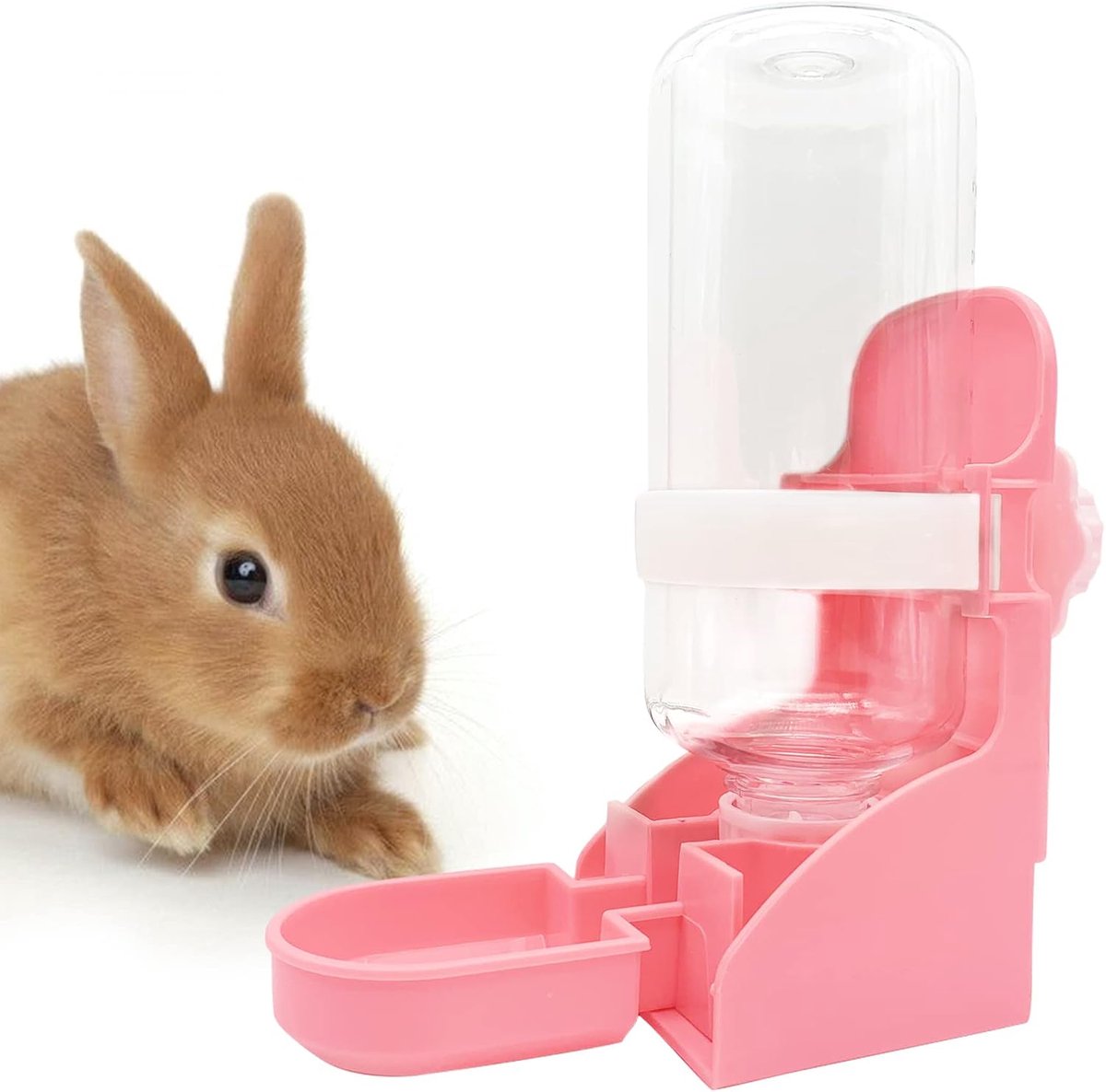 Drinkfontein – hangende drinkfontein voor in de kooi – geschikt voor konijnen, hamsters, etc. Waterfles – roze, 1 stuk