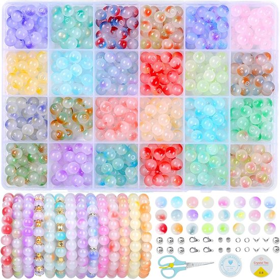 480 stuks glazen kralen voor het maken van armbanden 24 kleuren 8mm