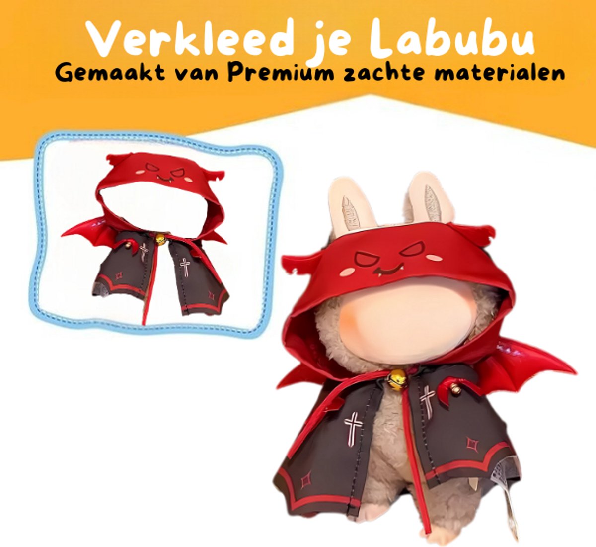 Vampier Rode Regenjas Kleding – Creepy Halloween Outfit met Oogje op Capuchon – Spooky Accessoire Geschikt voor Labubu (Pop Niet Inbegrepen)