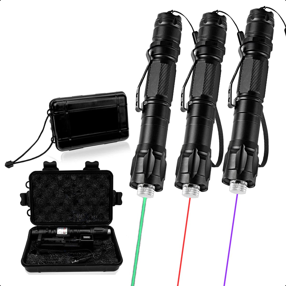 Tech Essentials® Professionele Laserpen Groen - Rood - Paars - 3-Pack - Klasse II - Oplaadbaar - Gadget