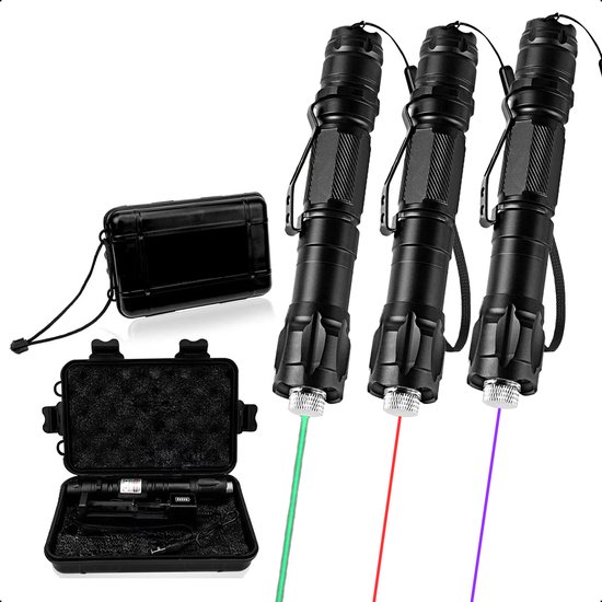 Tech Essentials® 3-Pack Professionele Laserpen Set Groen/Rood/Paars - Klasse II - Met Case - Oplaadbaar - Inclusief Batterijen En Oplader - Extra Krachtig | Pointer - Gadget - Lichtjes