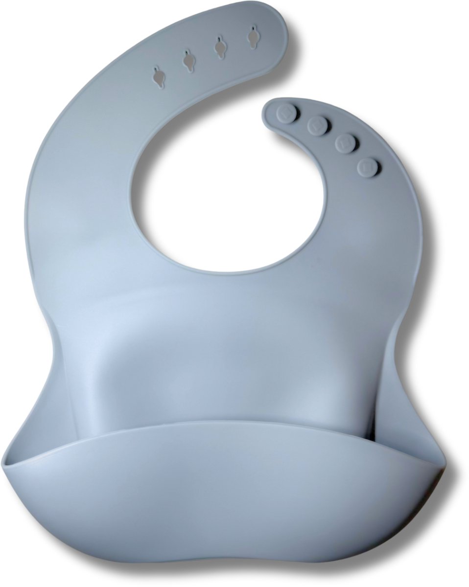 JGR Baby Slabbetje - Voedselveilig Silicone - Handig Opvangbakje - Verstelbare Sluiting - BPA-vrij - Eenvoudig Schoon te Maken - Blauw Grijs