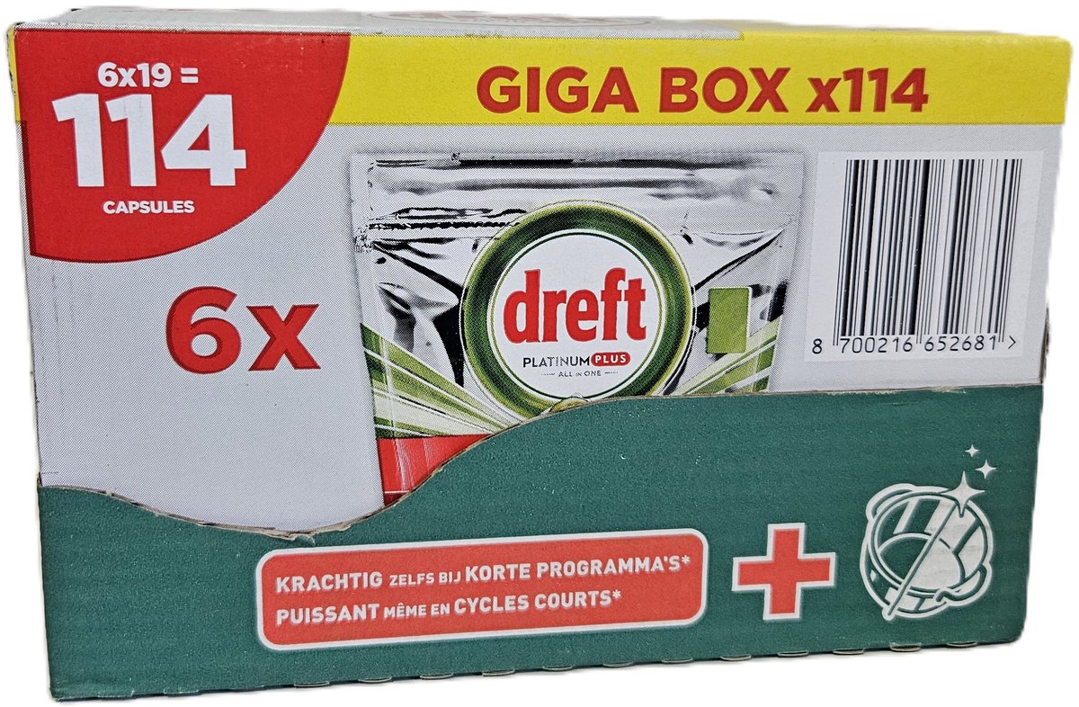 Dreft Platinum Plus All In One Machine Clean Vaatwastabletten (114 tabletten)