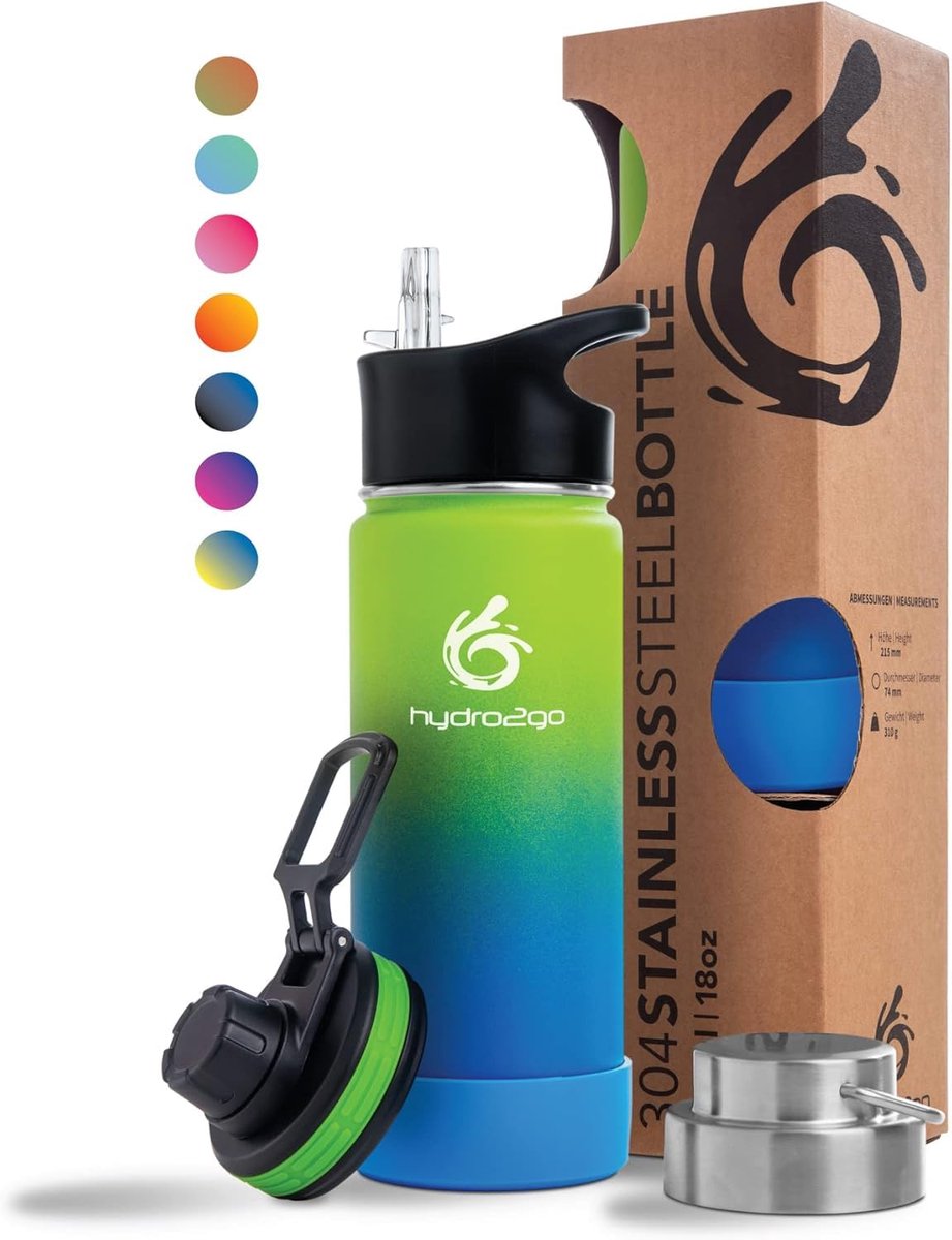 Hydro2go RVS Thermosfles 500 ml – 12u warm/24u koud – 3 doppen – BPA-vrij