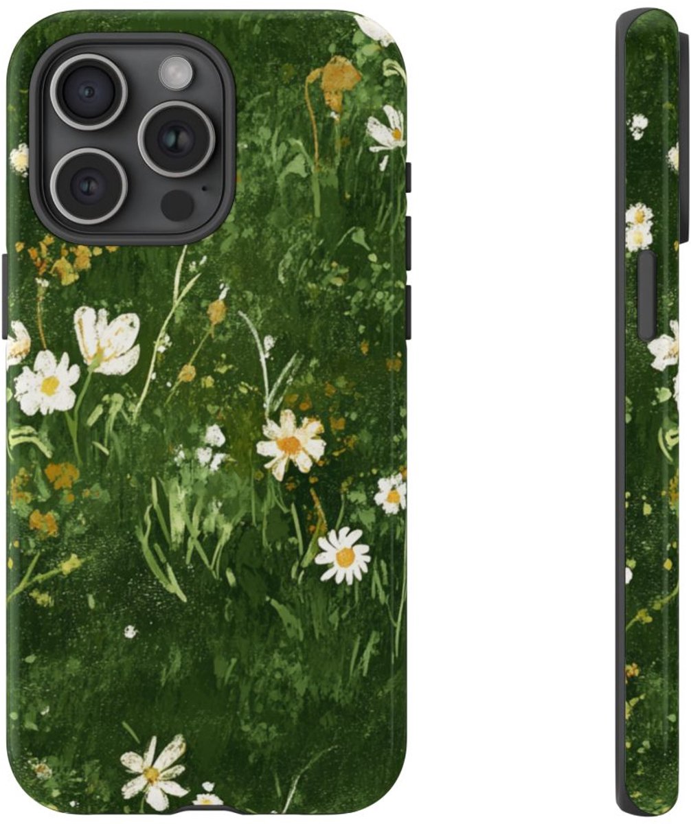 Groene Weide met Witte Bloemen – Telefoonhoesje Geschikt voor iPhone 15 Pro Max