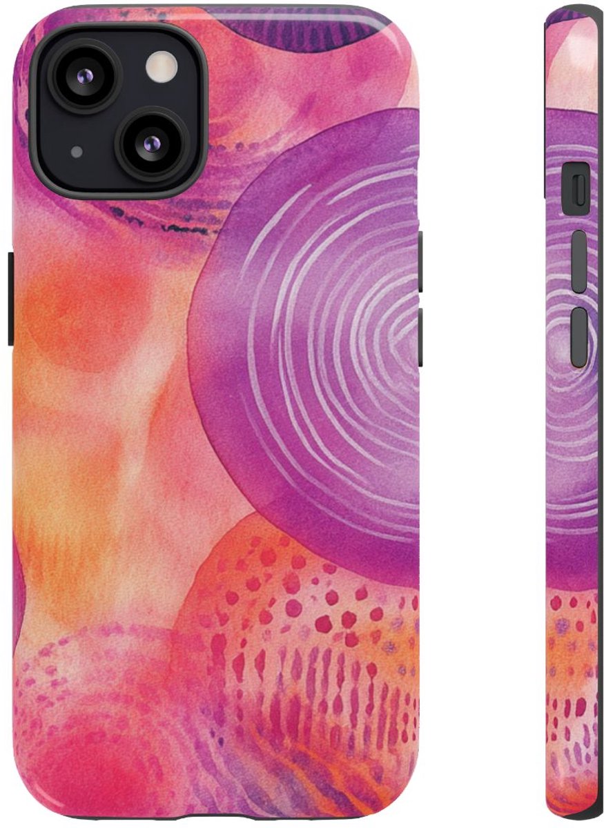 Abstracte Waterverf Cirkels in Warme Kleuren – Telefoonhoesje Geschikt voor iPhone 13