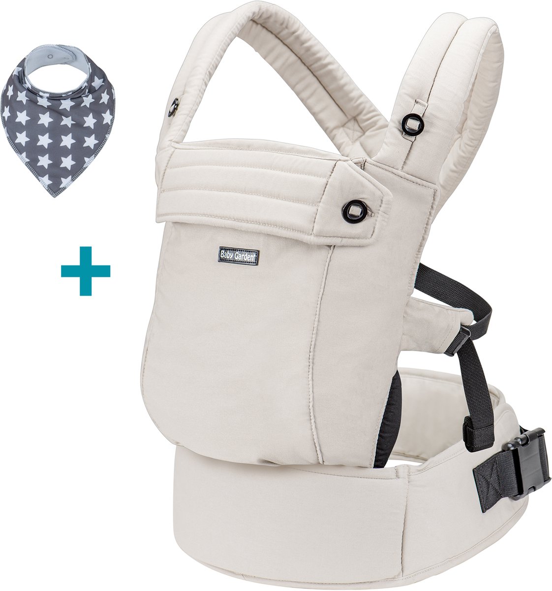 Baby Garden Premium baby draagzak van katoen - Ergonomisch & Comfortabel - met Nekstondersteuning - Tot 15 kg - Incl. Slabbetje - Beige – foto 2