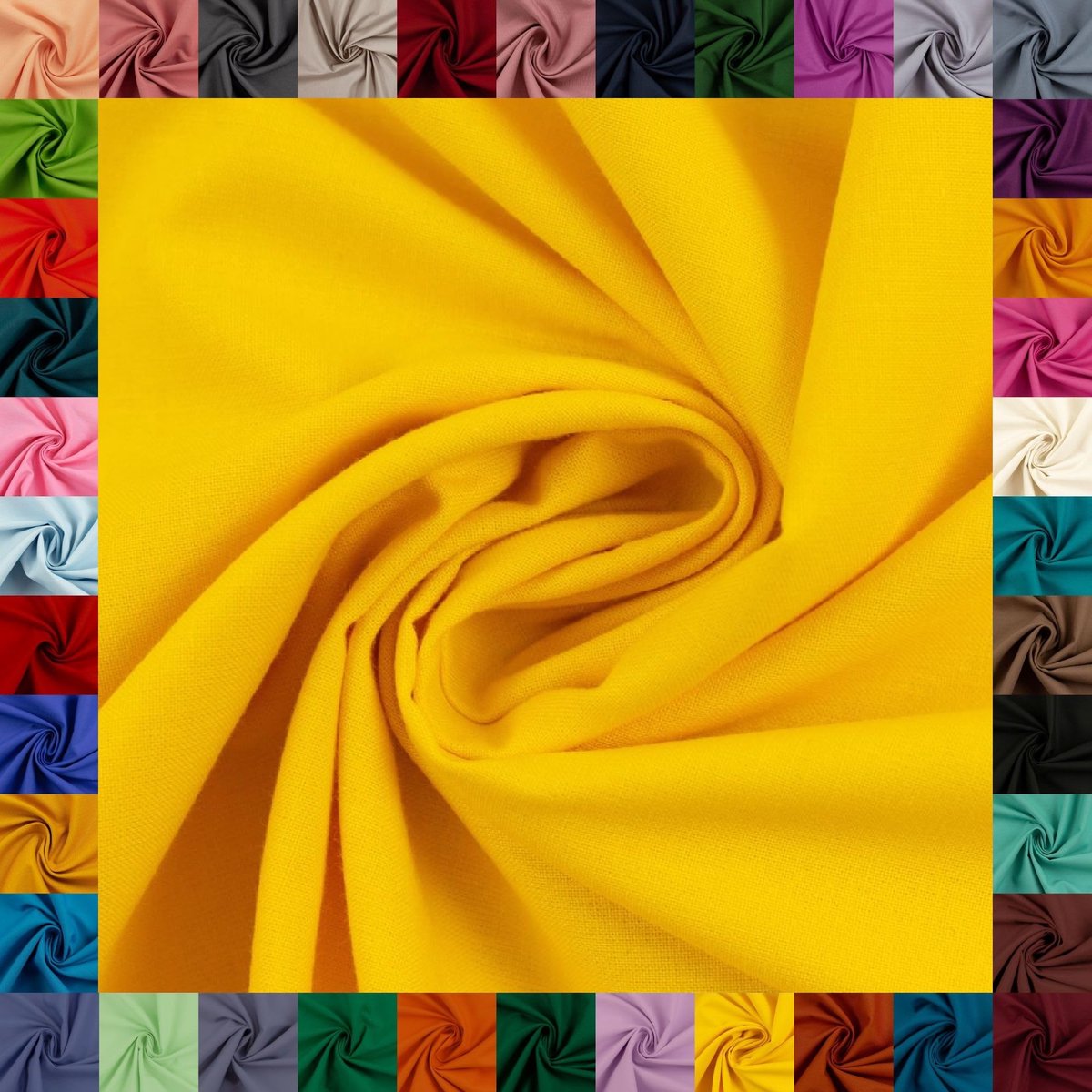 Katoenen stof HEIDE, Swafing, 42 effen kleuren, effen, 100% katoen, coupons, Oeko-TEX Standard 100 (geel, 0,5 m)