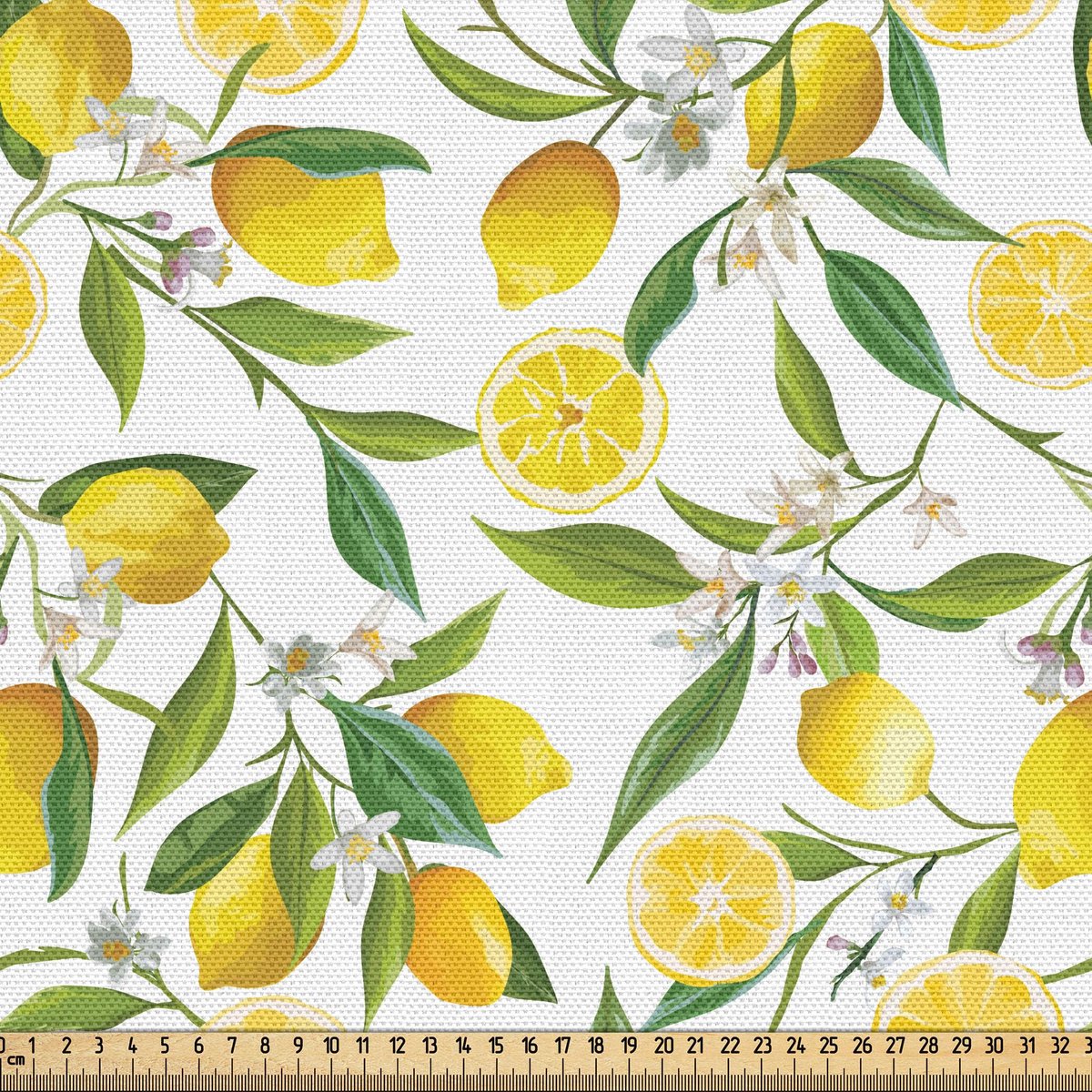 ABAKUHAUS Keukenstof per meter, Exotic Delicious Garden, Kwaliteitsstoffen bekleding voor woonaccessoires, 10M (148x1000cm), Varengroen Geel Wit