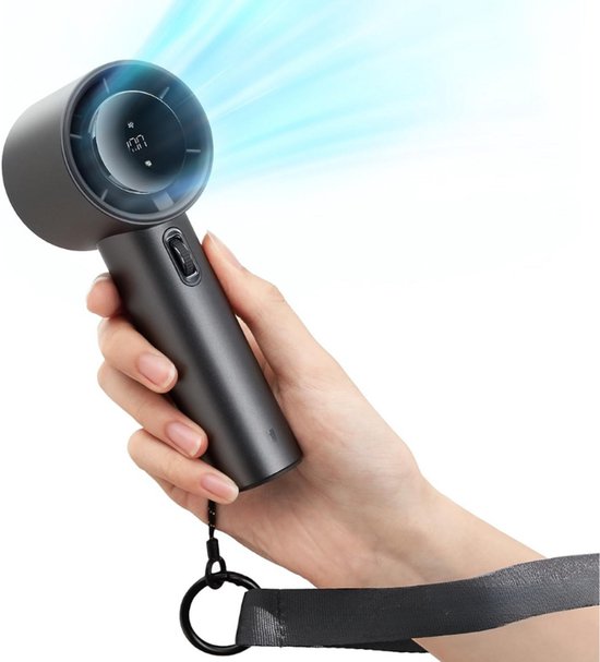 Draagbare Handventilator USB Oplaadbaar 5000mAh Turbo Miniventilator 100 Snelheden Digitaal Display Grijs