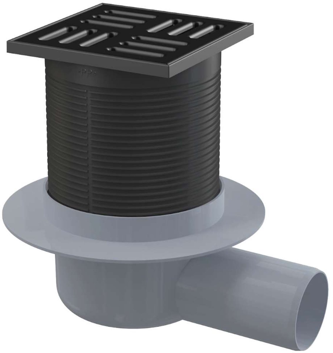 Alcadrain Douchegoten - Vloerafvoer zijkant 11x11 cm, diameter 5 cm, gecombineerde stankafsluiter SMART, roestvrij staal zwarte mat/kunststof APV31BLACK
