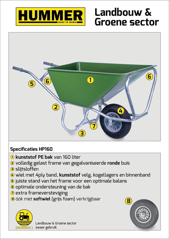 Hummer PRO Stalkruiwagen 160L groen van Merkloos	 — afbeelding 2