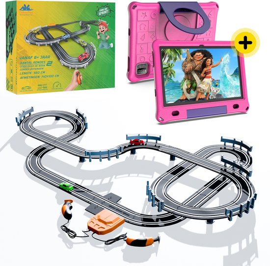 CosmoToys Elektrische Racebaan - Incl. 10 Inch Kindertablet - Auto Speelgoed - voor Kinderen - Autobaan Speelgoed - Kinderspeelgoed - 5,6M Lang - Classic