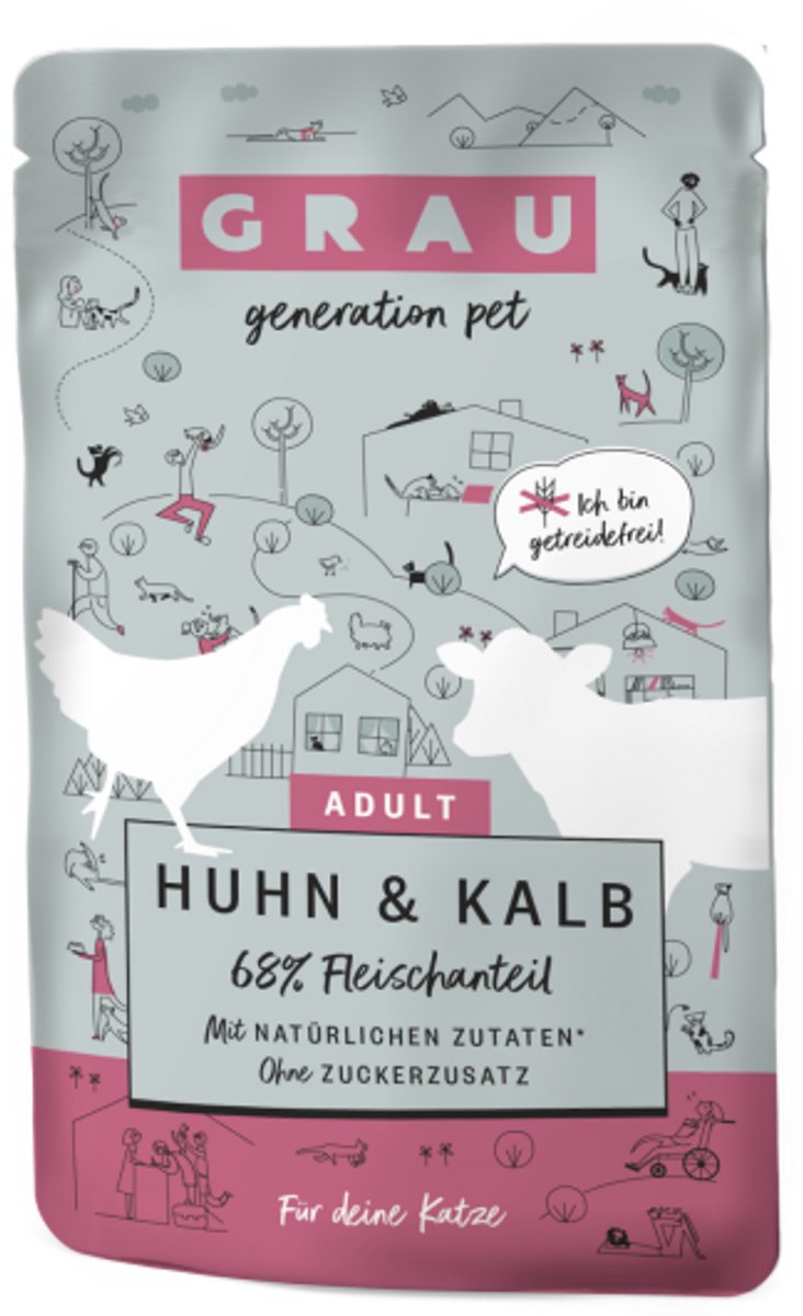 GRAU Grau Kat natvoer kip en kalf pouche 4x 125gr