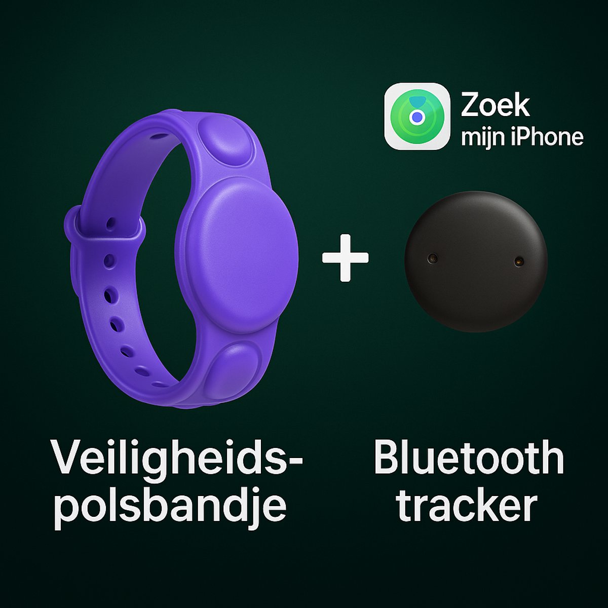 Kinder Bluetooth Tracker Polsband – Inclusief Tracker – Geschikt voor Apple Zoek mijn iPhone App – Veiligheidsarmband voor Kinderen 2-8 Jaar – Ideaal voor Vakantie & Uitjes – Paars