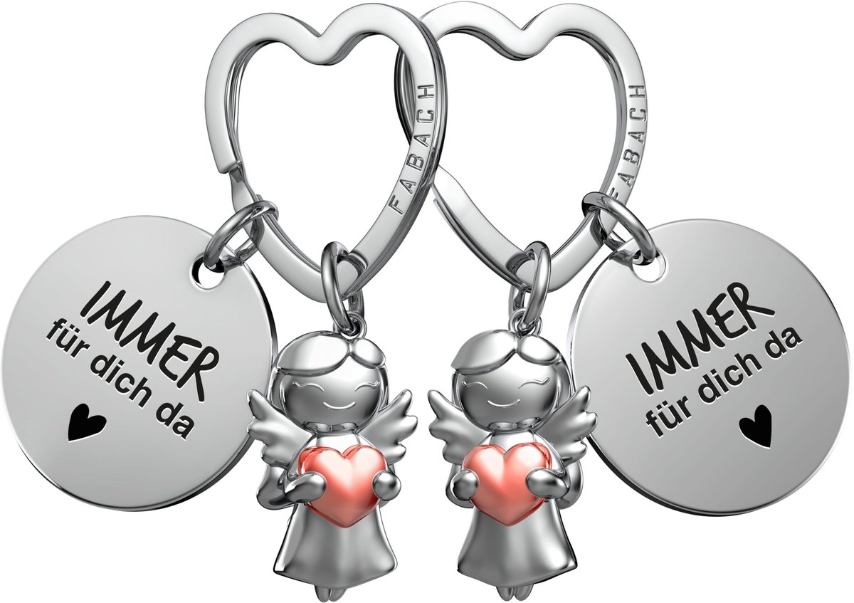 FABACH Beste Vriend Sleutelhanger - 2 Beschermengelen met Hart en Gravure - Beste Vriend Liefdescadeaus Sleutelhanger - Beste Vriend Cadeau Engel Geluksbrenger Beste Vriend