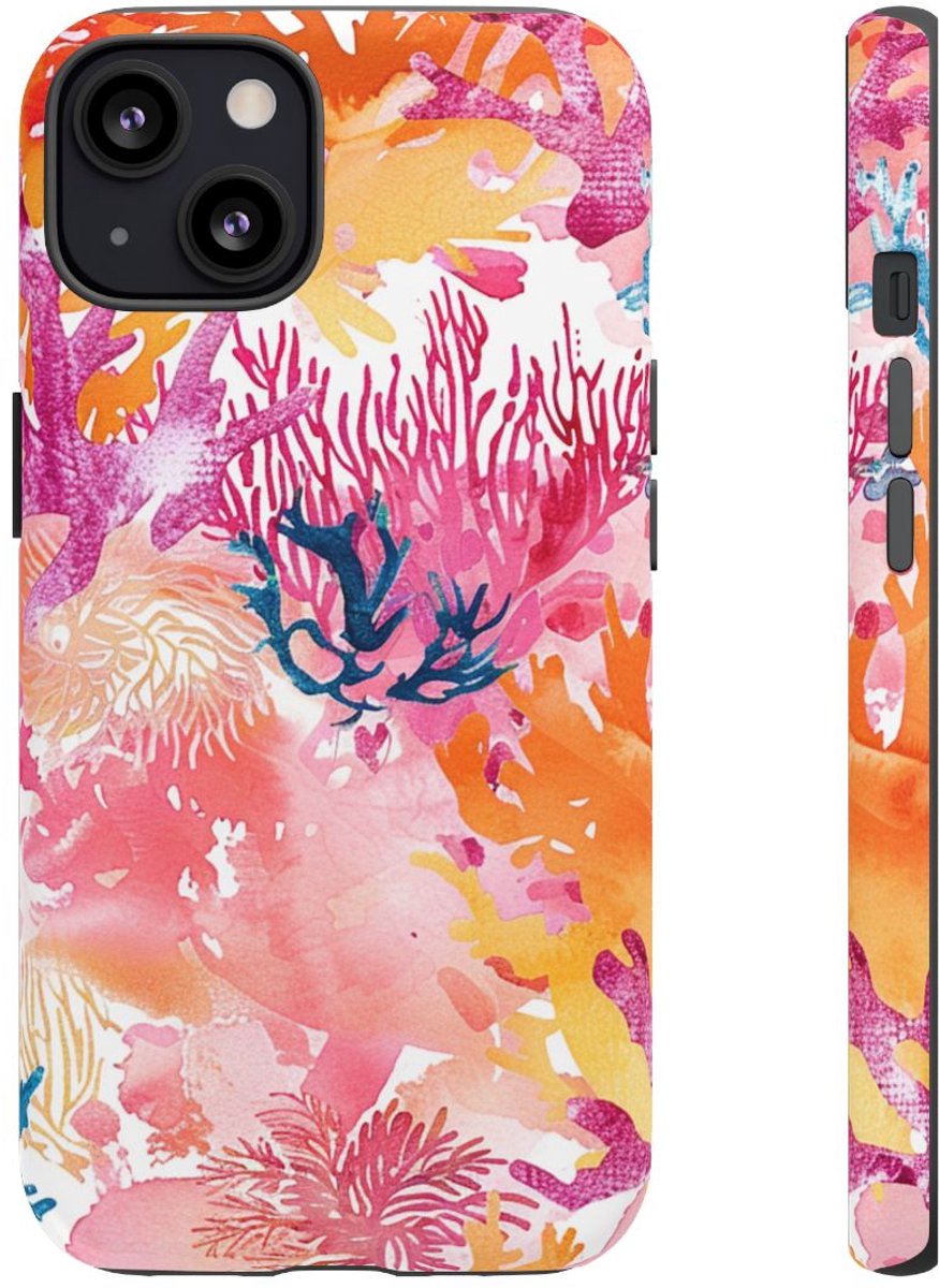 Aquarel Koraalrifpatroon – Telefoonhoesje Geschikt voor iPhone 13