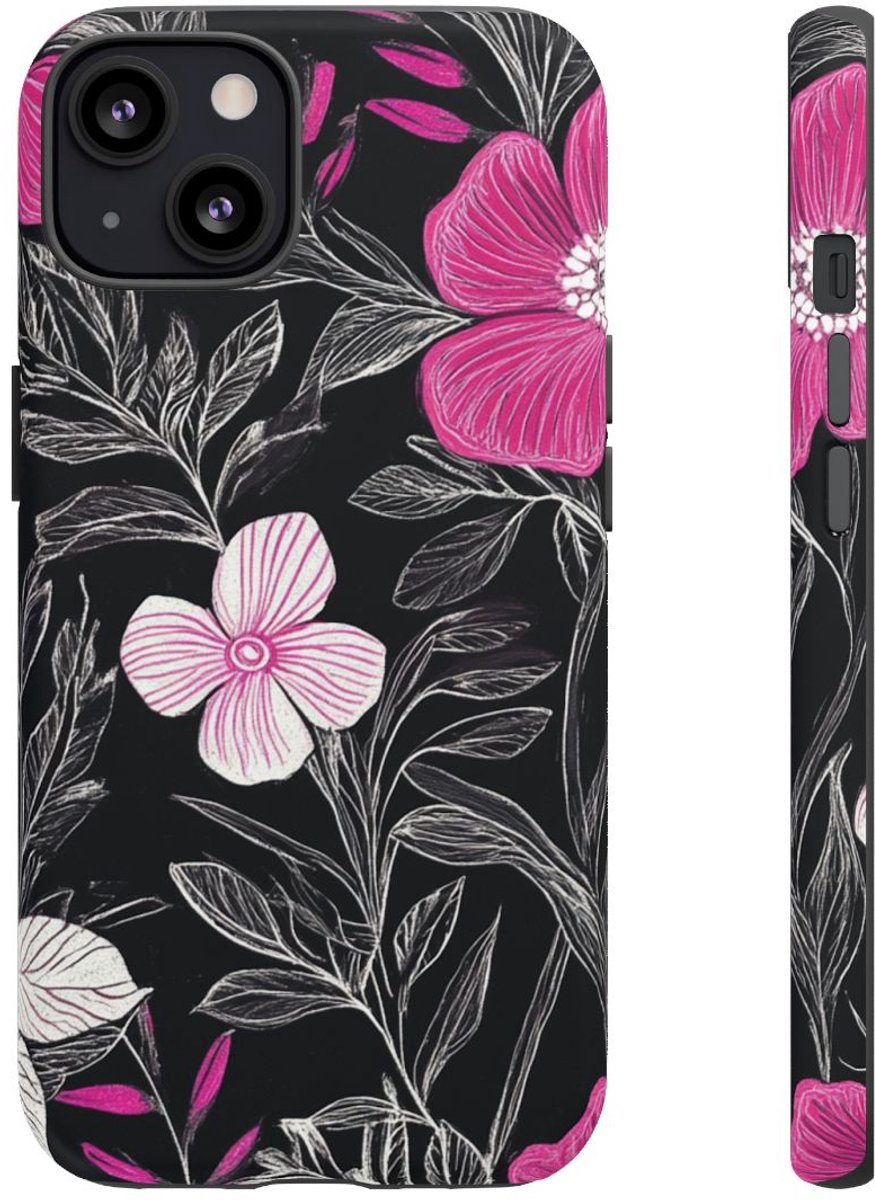Roze en Witte Bloemenprint – Telefoonhoesje Geschikt voor iPhone 13