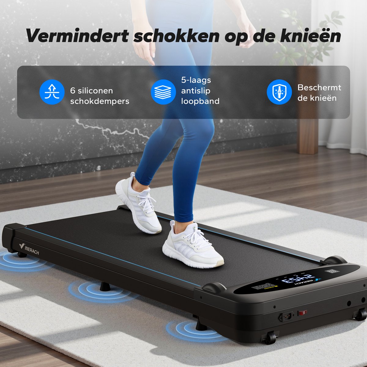 Afbeelding 3 van MERACH 3-in-1 Loopband voor Thuis - 1-6 km/u Wandelband met LCD-scherm - Walking pad met App - 2.75HP Treadmill - Incl. afstandsbediening - Compatibel met Kinomap/Zwift