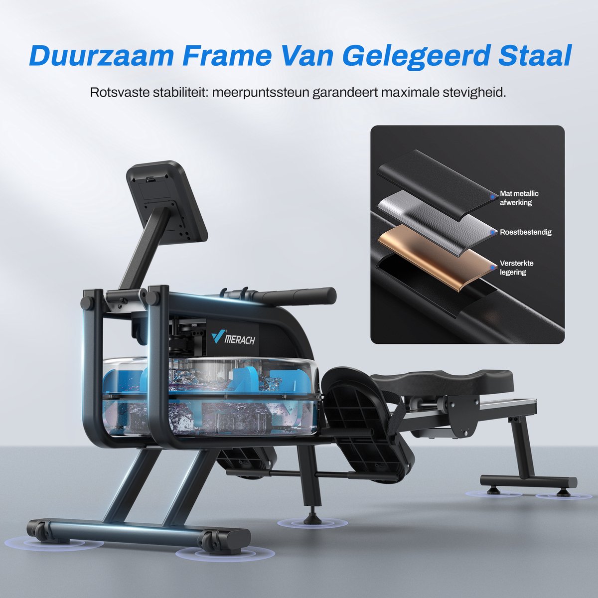 MERACH Waterroeimachine 15L Zwart Ergonomisch Stalen Frame - afbeelding 3
