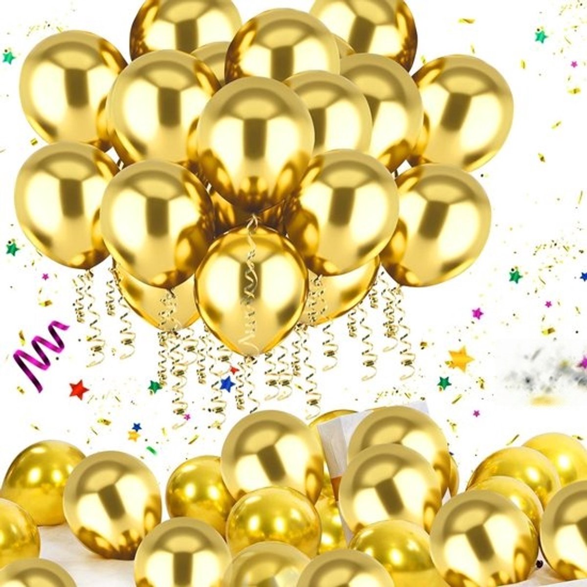 Loha-party®Chroom ballonnen 50 stuks 12 inch metalen ballonnen glanzende ballonnen metalen feest latex ballonnen voor verjaardag bruiloft babyshower kerstdecoraties (goudkleurig - 50 stuks)