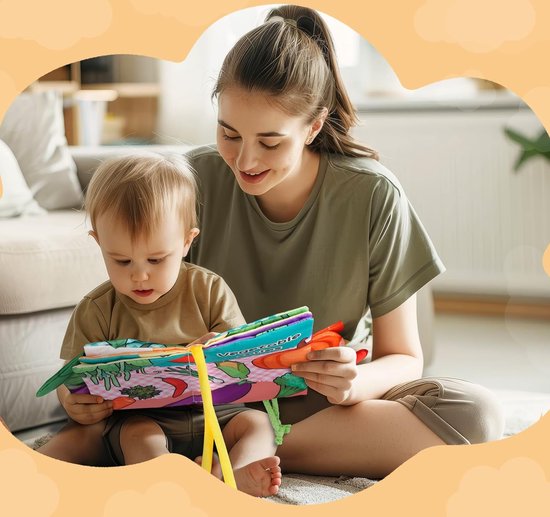 Baby Sensorische Boeken voor Baby's van 0-3 Maanden - 3-pack, zachte stoffen boeken met ritselende geluiden - Dieren, Fruit, Groenten - Hangende speeltjes, ideaal cadeau voor pasgeborenen van Merkloos — afbeelding 4