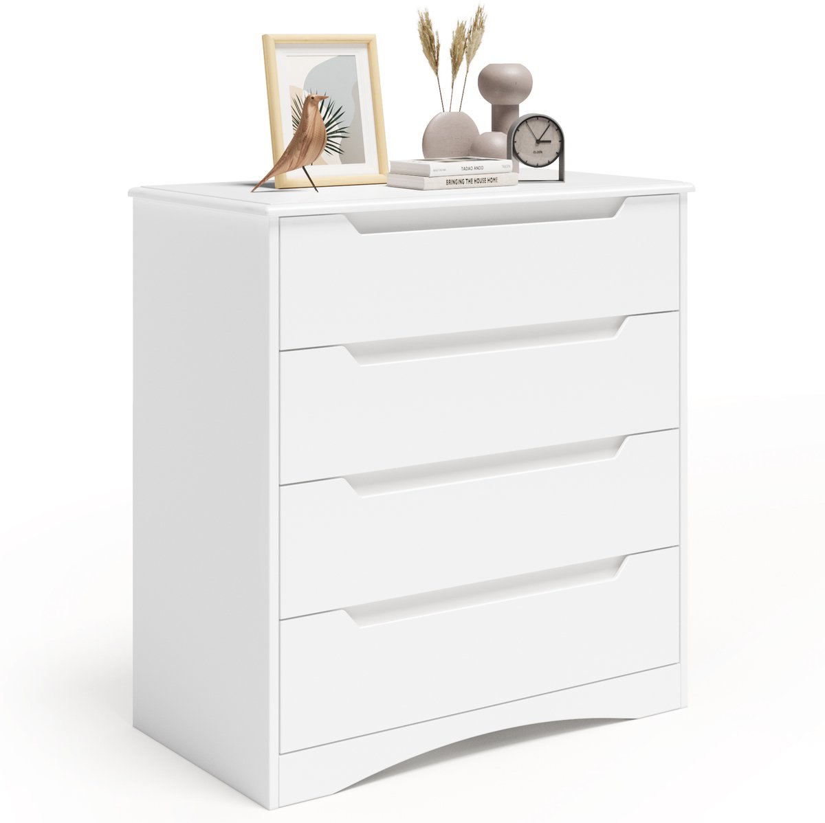 Xbro Ladekast met 4 Ruime Laden – Commode met Uitgesneden Handgrepen en Kantelbeveiliging – Voor Slaapkamer, Woonkamer of Kantoor – Wit – 80 x 70 x 40 cm