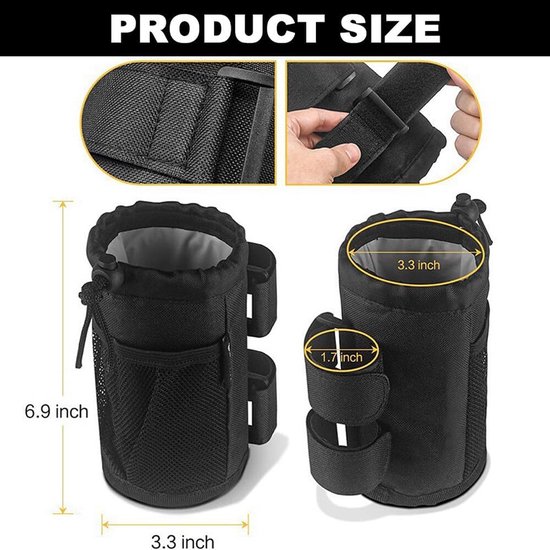 Fiets beker houder - 2 stuks - Universele Bekerhouder - Bidonhouder met Klittenband - Bekerhouder Fiets - Bekerhouder - Bidonhouder Fiets - Geschikt voor Cruiser, Mountainbike, Scooter, Vouwen, Racefiets - zwart/grijs — afbeelding 3