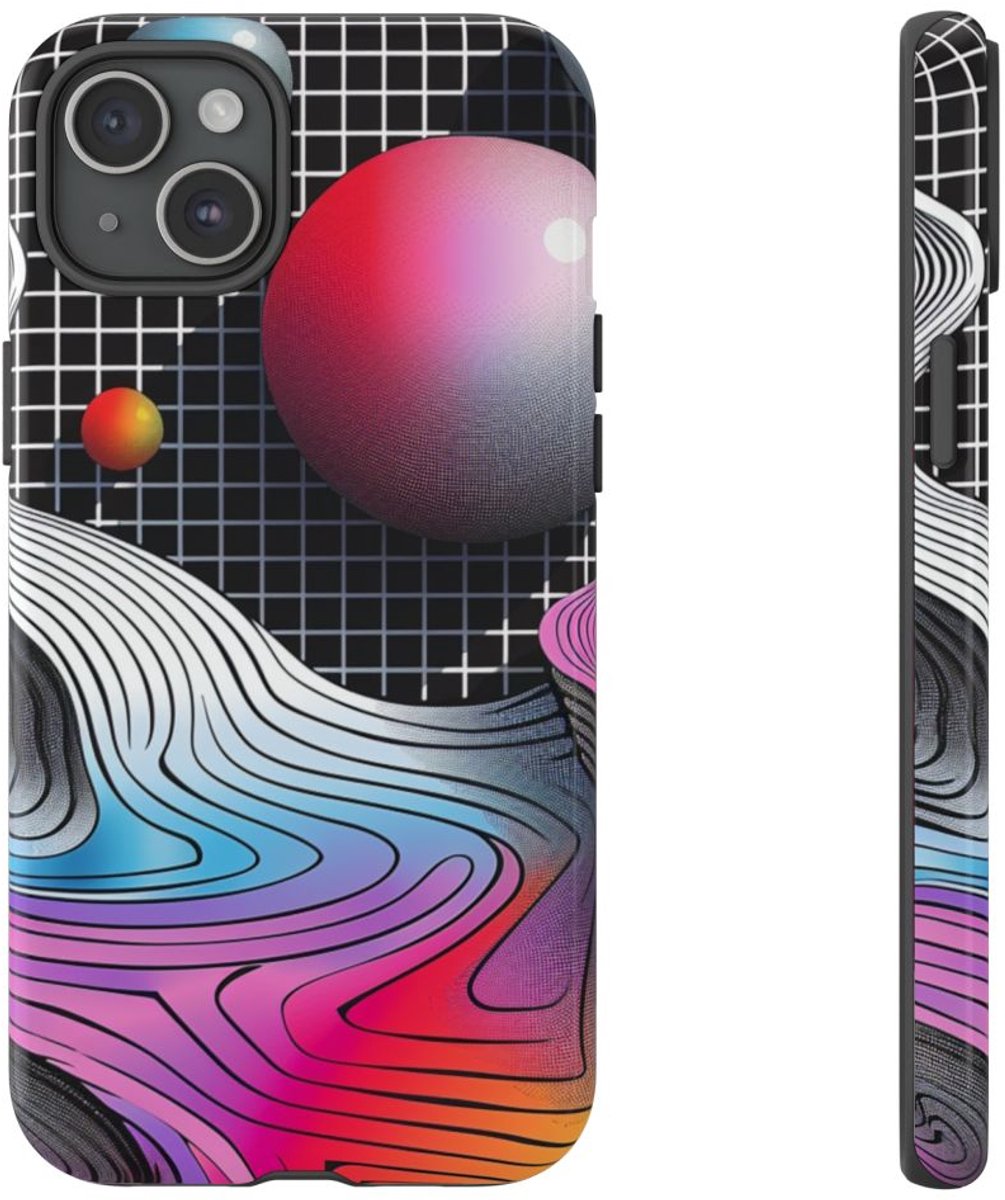 Kleurrijk Abstract Geometrisch Landschap – Telefoonhoesje Geschikt voor iPhone 15 Plus
