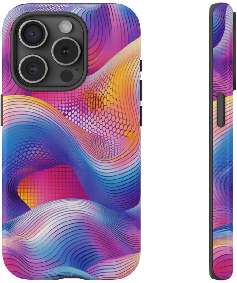 Kleurrijk Abstract Golvend Patroon – Telefoonhoesje Geschikt voor iPhone 15 Pro