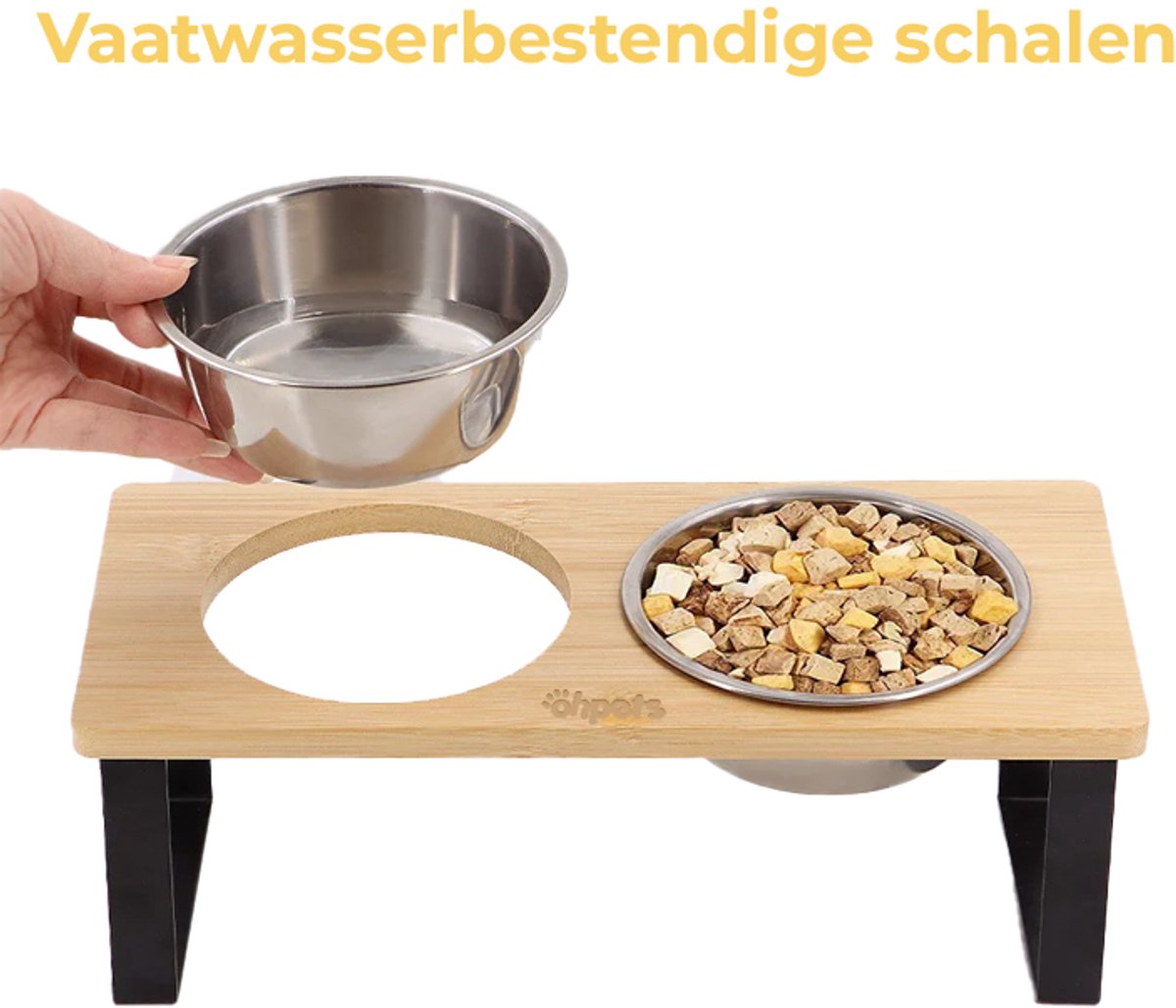 YY FOREYY Verstelbare verhoogde huisdierstandaard voor katten en honden met 4 kommen, bamboe verhoogde hondenvoer en waterkommen, standfeeder met 4 roestvrijstalen kommen en antislipvoeten (medium