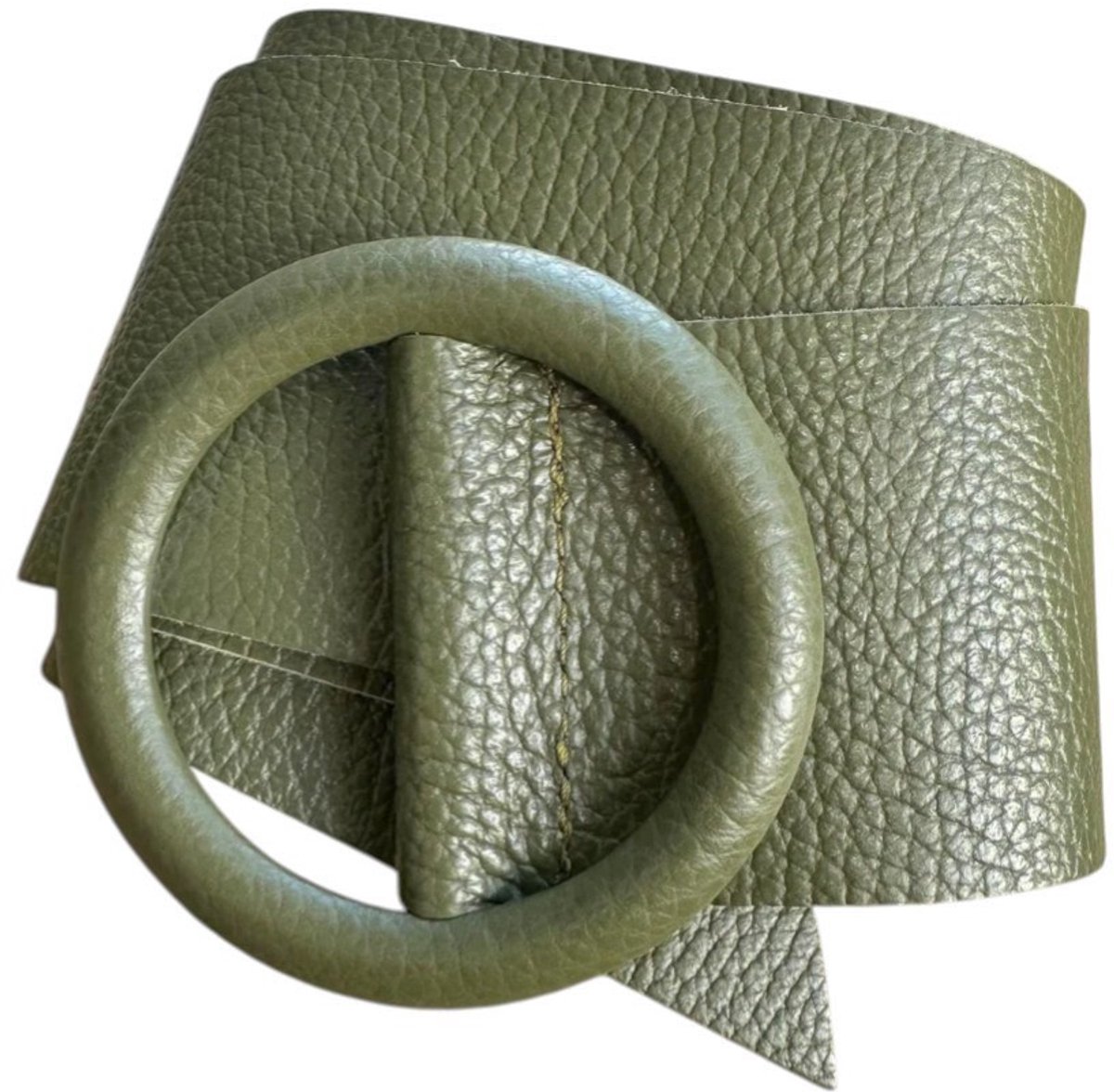 Leger Groene Brede Leren Riem Ronde Gesp - Taille Riem - Leer Leder - Brede Dames Riemen Ceinturen - Leger Groen