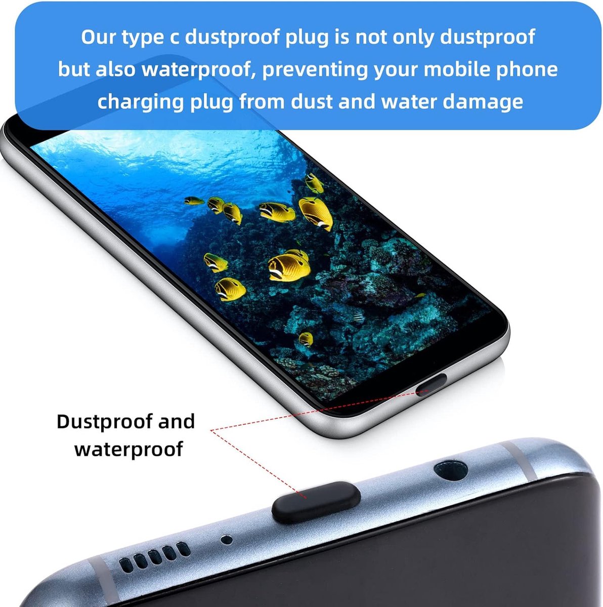 5er Set Silikon Anti-Staub-Stecker für USB-C / Typ-C-Anschluss schwarz