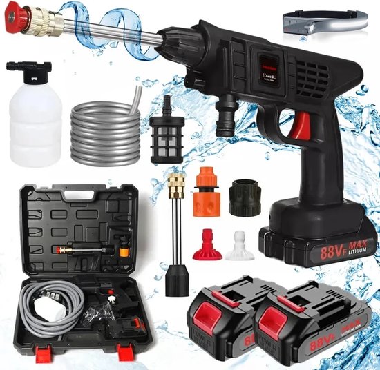 Traumheim® Accu hogedrukreiniger - 88VF 400W draadloze draagbare hogedrukreiniger - autoreiniger met 2 accu's - 5 m slang, voor auto's, tuinen en opslag