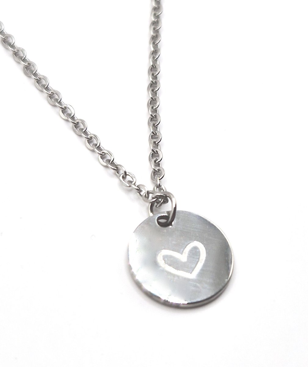 Ketting Meisje- Hartjes Ketting- Ketting met Munt Disc- Meisje ketting met hanger- Zilver RVS Stainless Steel- Kind- LiLaLove