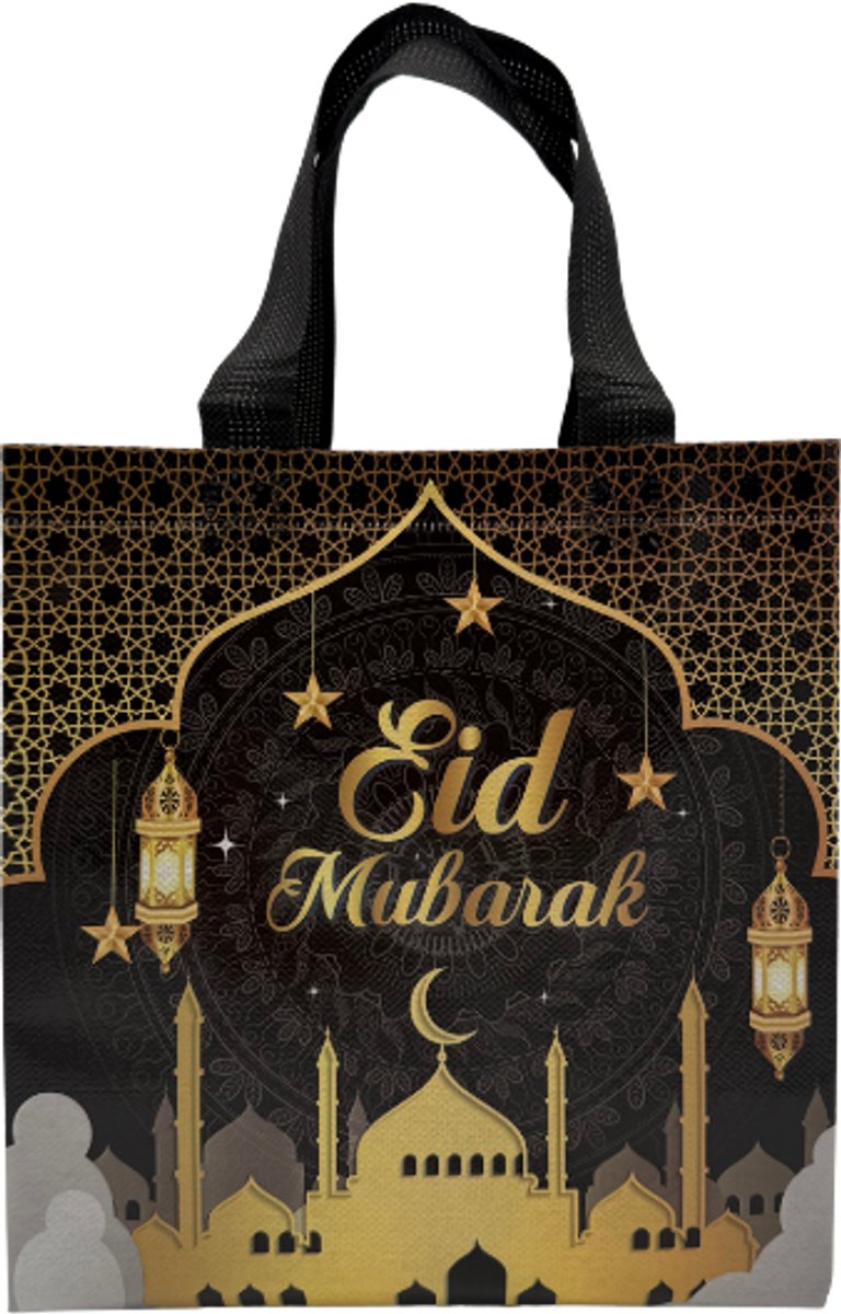Cadeautasje Eid Mubarak Stof - Zwart - 22x11x23cm - 6 stuks