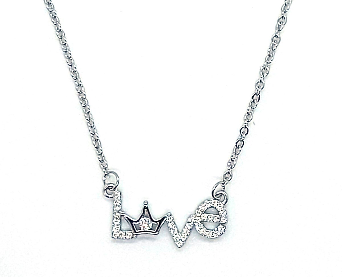 Ketting Meisje- Meisjes Ketting Zilver 925- Ketting Liefde Love- Ketting Diamant Strass- Kind- LiLaLove